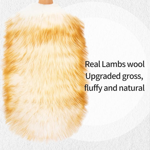 Lambswool Duster,with Solid Wooden Handle,Leather Hang Strap,Flexible Head, Comfortable Grips 19.6 inchs Long Natural Feathers Duster for Cleaning...