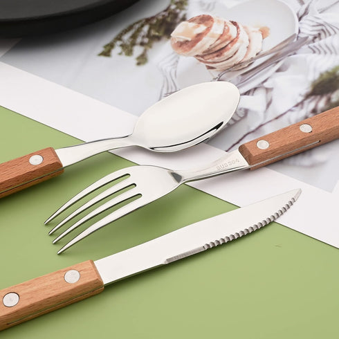 Steak Knives Set of 8 - Wooden Handled Serrated Steak Knives - Uniturcky Stainless Steel Dinner Knife with Wood Handle - 8.15 Inch Wooden Square H...