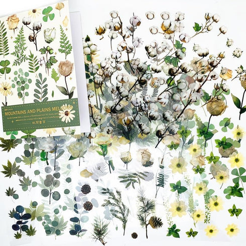 1600PCS Plants Floral Scrapbook Stickers Book Kit Vintage Fern Flowers Purple Green Pink Yellow Transparent Waterproof Stickers for Scrapbooking S...