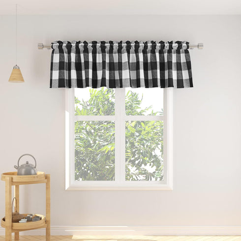 3 Pc Cotton Classic Country Farmhouse Kitchen Window Curtain -Black & White Buffalo Check Tier & Valance Set, 54" x 18" / 27" x 36"...