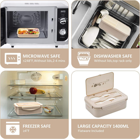 LOVINA Bento Box for Adults and Kids - 1400ML Portable, Lightweight, Easy to Carry Meal Holder with Spoon & Fork, Durable, Leak-Proof, BPA-Free an...