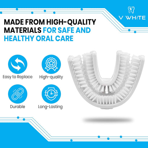 V-White U-Shaped Replacement Head for Ultrasonic Toothbrush - New Improved Design, 75% Faster, Effective Whole Mouth Deep Clean & Massage, Thinner...