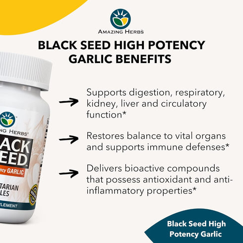 Amazing Herbs Whole Spectrum Black Seed & High Potency Garlic, Vegetarian Capsules - Gluten-Free, Non-GMO, Vegan, Supports Immune System, Lung Fun...