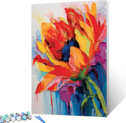 Tulip Flower Paint by Number for Adult,Abstract Graffiti Painting by Number Kits On Canvas, DIY Oil Painting Acrylic Paints,leafage Paint by Numbe...