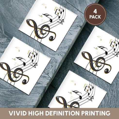 3dRose Music Notes Clef, Sixteenth, Quarter Notes, Beamed Notes, Flats and Sharps in Black and Gold - Ceramic Tile Coasters, Set of 4 (CST_55502_3...