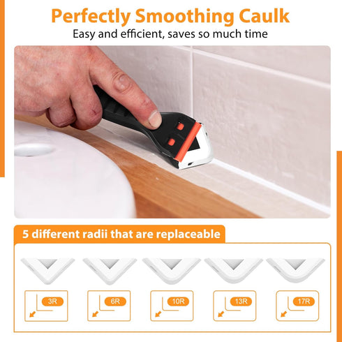 Silicone Caulking Tool Caulk Remover 3 in 1 - Upgraded Grout Removal Tool Kit Smooth Caulk for Bathroom Tub Shower Window Floor Glue Trowel Paint ...