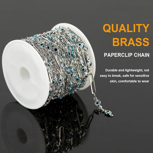 KYUNHOO 16.4 Feet Silver Chain for Necklace Women Thin Paperclip Jewelry Chain Bulk Blue Evil Eye Beaded Chains with Connector DIY Craft Bracelet ...