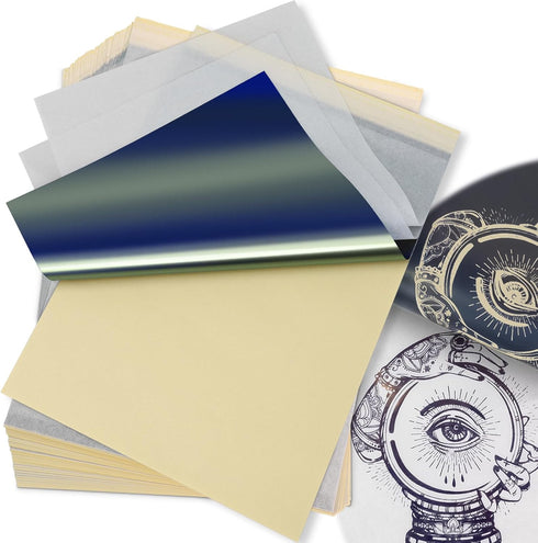 Tattoo Transfer Paper, 55PCS Tattoo Stencil Paper, Thermal Stencil Paper for Tattooing Transfer Kit, 4 Layers A4 Size DIY Tattoo Tracing Paper Tat...