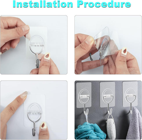CGBE Adhesive Hooks Heavy Duty Sticky Hooks for Hanging 11 lbs (Max) Seamless Transparent Adhesive Hooks Wall Hangers Without Nails for Hanging Ke...
