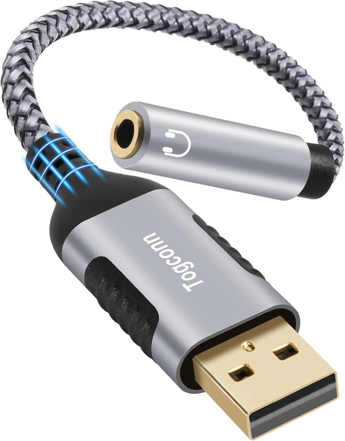 USB 3.0 Male to 3.5mm TRRS 4-Pole Female Headphone Jack Adapter, USB-A to Aux Audio Dongle Cable Cord, External Sound Card Converter for Headset, ...