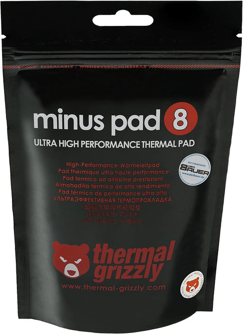 Thermal Grizzly - Minus Pad 8 (120x20x1,0mm) 2 Pieces- Self-Adhesive Cooling Conductive Thermal Pad - Elastic and Adaptable Silicone Thermopad CPU...