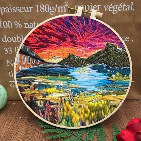 Liveish Landscape Embroidery Kits, Embroidery kit for beginners adults,mountain embroidery kit DIY cross stitch with Patterns and Instructions.(Ma...