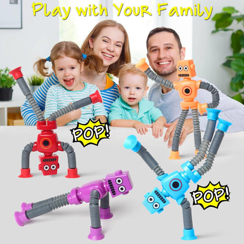 4 Pcs Telescopic Suction Cup Robot Toy, Coolest Pop Tubes Sensory Toys for Toddlers, Educational Fidget Toys Robot Party Favors for Anxiety Kids f...