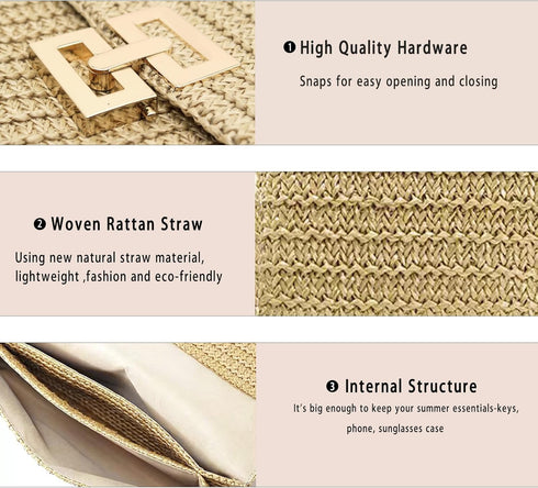 Rattan Clutch Purse for Women,Summer Straw Woven Beach Woven Bag Wicker Raffia Envelope Evening Clutch for Wedding...