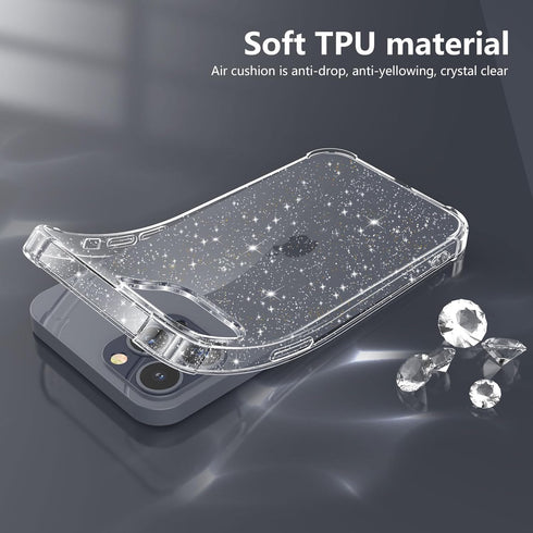 KSWOUS for iPhone 15 Pro Max Case Glitter with 2 Pack Screen Protector + 2 Pack Camera Lens Protector, Clear Glittering Cute Phone Case Shockproof...