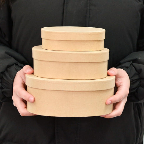 WANDIC Paper Mache Box, Set of 3 Oval Paper Mache Hat Kraft Paper Containers with Lids Ideal for Painting Crafting & Storage Accessories Jewelry G...