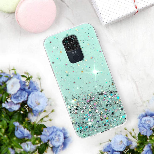 Compatible with Xiaomi Redmi Note 9 Case Glitter Clear Green,Redmi Note 9 Phone Case Silicone Transparent Soft TPU Women Girls Shockproof Protecti...