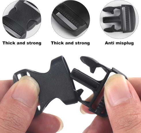 32 Pcs 1.5" Plastic Buckles for Straps, Include 8 Quick Side Release Buckle & 8 Tri-glide Slides Clips & 16 D Rings, Adjustable Heavy Duty Backpac...