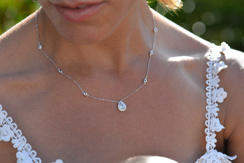 Sterling Silver Waterdrop Pear Shape Pendant Droplet Necklace...