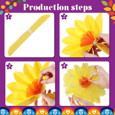 36 Pcs Mexican Paper Flowers Colorful Fiesta Tissue Paper Flowers Pom Poms Mexican Carnival Paper Flowers for Floral Party Backdrop Wedding Birthd...