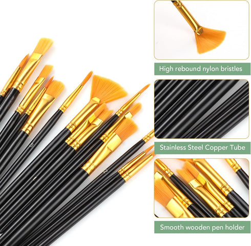 AROIC Acrylic Paint Brush Set,4pack/60pcs Nylon Hair Oil Watercolor Rock Face Painting Artist Paint Brushes, 15 Sizes Paint Brush Set for All Purp...