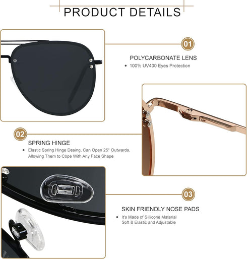 ANDWOOD Oversized Aviator Sunglasses for Women Men Big Large Rimless Metal Frame with Spring Hinges...