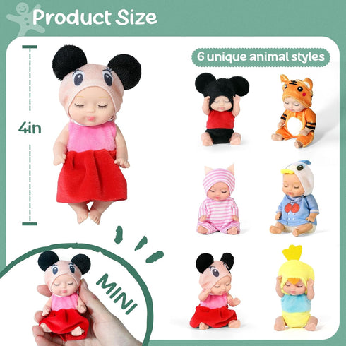 6 Sets 4 Inch Dolls Mini Reborn Baby Dolls with Animal Clothes Realistic Baby Doll Set for Girls Boys Toddlers and Kids 3+ (B)...