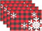 Christmas Red Plaid Snow Snowflake Placemats Set of 6 Table Mat, Red Black Lattice Texture Table mats Placemats Heat-resistant Stain Resistant Was...