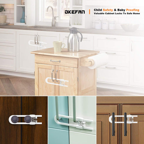 Sliding Cabinet Child Safety Locks - OKEFAN Baby Proofing Cabinet Lock Cupboard Latches for Kids on Closet Door Knobs Handles Pulls No Drill (10, ...