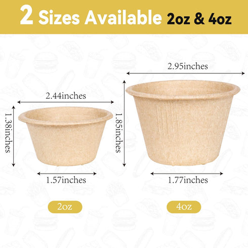 Gere Disposable Testing Cup Bowls,100 Pack, 2 oz, Natural Biodegradable Bagasse Fiber Souffle Cups, Condiment Cups, Sample Cups, Measuring Cups,...