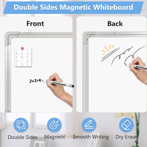 White Board - Dry Erase Board for Wall, Double-Sided 12" x 16" Small Hanging Cubicle Magnetic Whiteboard, Portable for Planning, Kitchen, Memo, Sc...