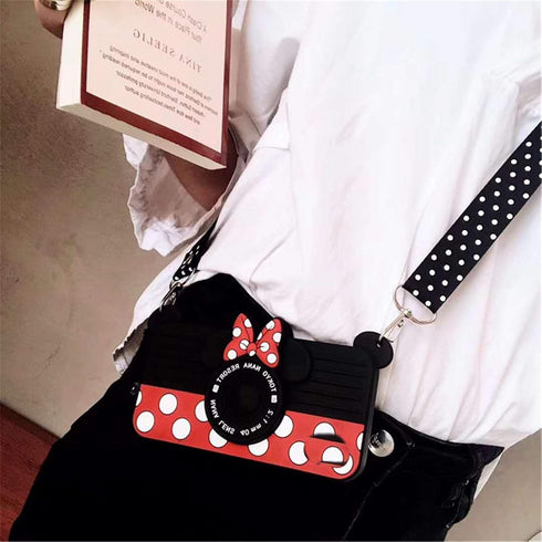 for iPhone 12 Mini Case Cute 3D Carton Camera with Rotating Ring Grip Holder Kickstand Lanyard Teens Girls Women Soft Silicone Phone Case Rubber C...
