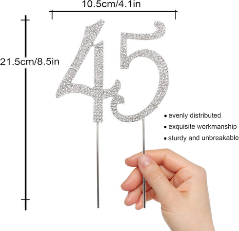 45 Years Birthday Cake Topper - New Best Crystal Rhinestone 45th Wedding Anniversary Or 45 Years Old Cake Topper Party Decoration Silver...