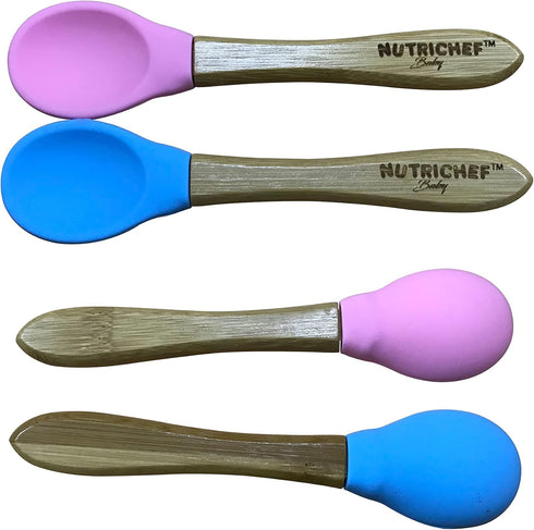 Nutrichef 2 Piece Baby & Toddler Spoon Set, All Natural Wooden Spoon Set w/Soft Curved Food Grade Silicone Head, Self-Feeding Utensils, BPA Free, ...