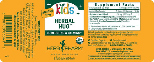 Herb Pharm Certified Organic Alcohol-Free Kids Herbal Hug Liquid Herbal Glycerite Formula, 1 Oz...