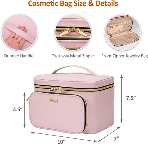 Travel Cosmetic Organizer Bag - Large Makeup Case with Jewelry Storage, Waterproof Toiletry Box for Cosmetics, Brushes, and Tools, Pink...