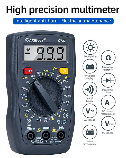 Multimeter Tester 2000 Counts Digital Multimeter with DC AC Voltmeter and Ohm Volt Amp Meter ; Measures Voltage, Current, Resistance; Tests Live W...