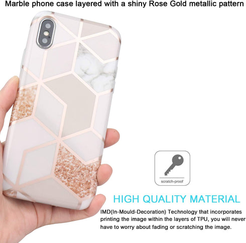 JAHOLAN Compatible iPhone Xs Max Case Bling Glitter Sparkle Rose Gold Marble Design Clear Bumper TPU Soft Rubber Silicone Cover Phone Case for iPh...