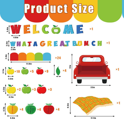 94Pcs Apple Bulletin Board Decoration Set Motivational Fruit Cut-Outs Welcome What A Great Bunch Red Truck Cut Out Apple Honeycomb Balls Border Tr...
