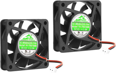 2-Pack 60mm by 60mm by 15mm 6015 12V DC 0.10A Dual Ball Bearing Brushless Cooling Fan 2pin...