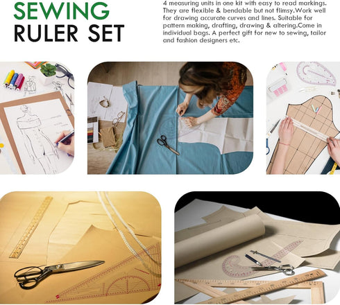 Keadic 33Pcs Clear Metric Sewing Ruler Set Contains French Curve Pattern Making Ruler, Plastic Clips, Triangle Tailors Chalk, 4mm and 2mm Tracing ...