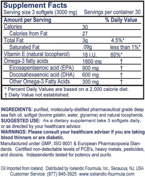 Icelandic Fourmula Quadruple Strength Omega-3 Fish Oil 3000mg High DHA & EPA 90 Softgels...