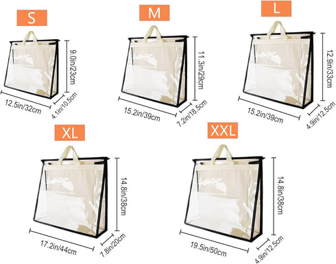 Vercord Clear PVC Handbag Dust-Free Cover Moistureproof Purse Storage Bag Organizer with Handle Zipper Space-Save Holder for Closet Beige XXL...