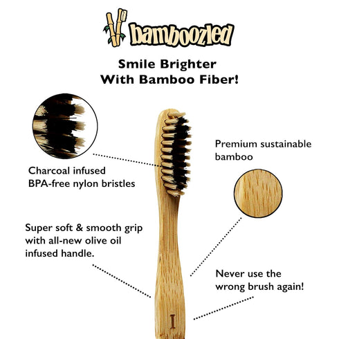 Bamboozled | Bamboo Toothbrush | Charcoal Infused BPA Free Medium Bristles | Organic & Sustainable | Biodegradable & Eco-Friendly | Set of 8 | The...
