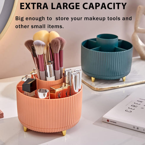 Makeup Brush Holder Organizer,360° Rotating Make up Organizer Storage,5 Slot Makeup Brushes Cup,for Vanity Decor,Bathroom Countertops,Desk Storage...