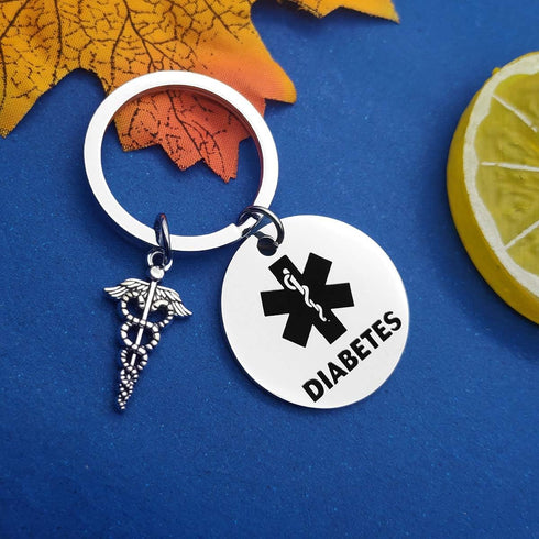 Dabihu Diabetes Keychain for Unisex-Adults Stainless Steel, Modern Style, Silver, Medical Alert Tag Keychain...