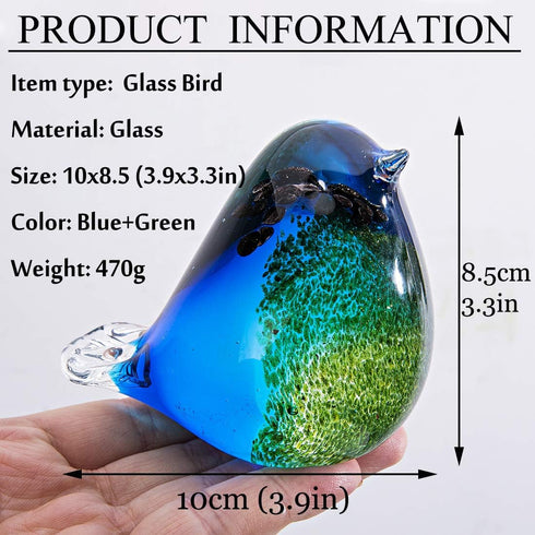 Qf Glass Bird Handmade Blown Glass Figurine Christmas, Birthday Gift Decorative Ornaments for Home Blue and Green Paper Weight...