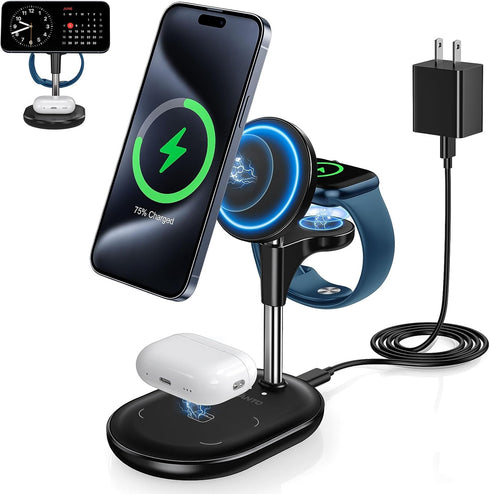 3 in 1 Wireless Charging Station for Apple MagSafe Charger, 15W Fast Magnetic Mag-Safe Charger Stand for iPhone 15 14 13 12 Series Apple Watch Air...