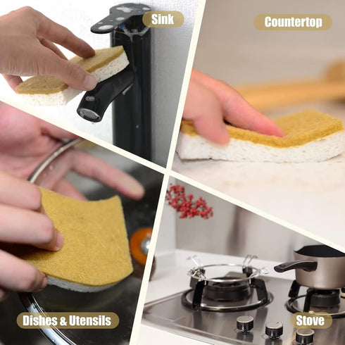 Natural Sponges 3Pack, Eco Friendly Non-Scratch Scrub Sponge for Kitchen, Biodegradable Plant Based Scrubber Sponges for Cleaning Dishes, Odor Fre...