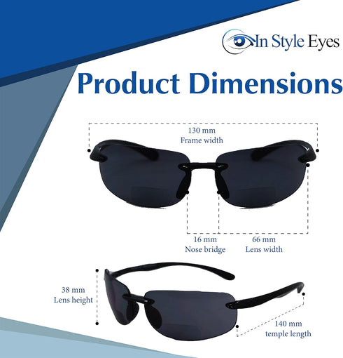 In Style Eyes Original Lovin Wrap Around Bifocal Reading Sunglasses - Rimless, UV Protection - Non-Polarized Lens - Black - 1.5x...